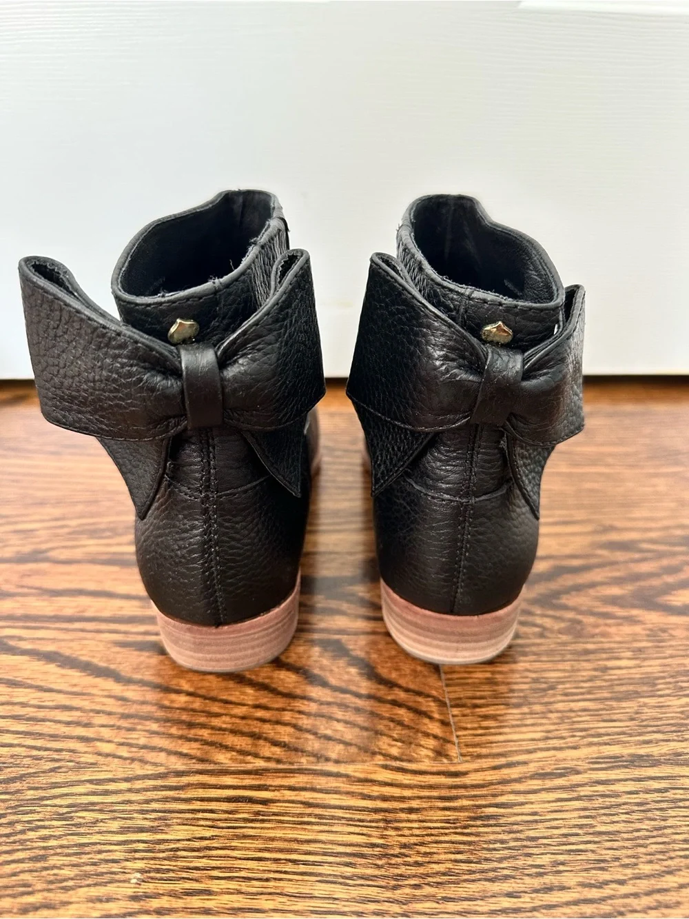 Kate Spade Prospect Bow Booties Black Pebbled Leather Short Boots Sz 6.5